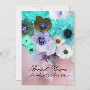 ROZE TEAL ROZEN EN ANEMONEBLOEMEN BRUIDSSUITE KAART