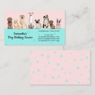 Roze Teal Schattige Pootjes Watercolor Honden Visitekaartje