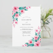 Roze Teal Sfeervolle Lente Bruiloft Kaart (Staand voorkant)