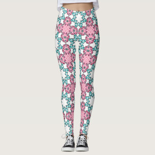 Roze Teal Steruitbarsting Geometrisch Patroon Leggings