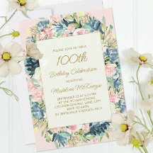 Roze Teal Vintage Bloem Botanische 100ste Verjaard