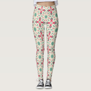 Roze Teal Volkskundige Bloem Geometrisch Patroon Leggings