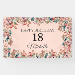 Roze Teal Waterverf Bloemachtige 18e Verjaardag Ba Spandoek