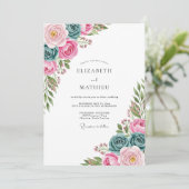 Roze Teal Waterverf Lente Bruiloft Kaart (Staand voorkant)