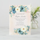 Roze Teal Witte Bloem Glitter Bruiloft Feest Kaart (Staand voorkant)
