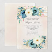 Roze Teal Witte Bloem Glitter Bruiloft Feest Kaart (Voorkant / Achterkant)