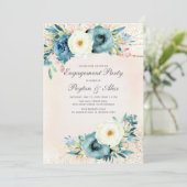 Roze Teal Witte Bloem Glitter Trouwring Kaart (Staand voorkant)
