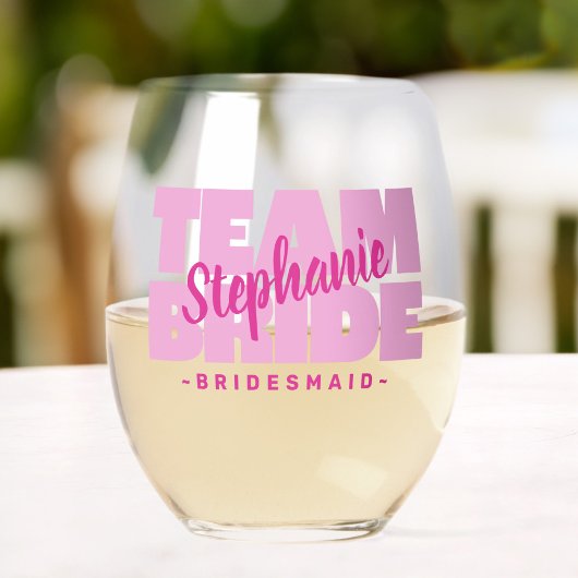 Roze Team Bruid Bruidsmeisje Naam Bruiloft Retro C Wijnglas Zonder Voet