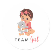 Roze Team Girl Sticker met Baby en Beer