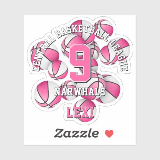 Roze Team Kleuren Basketballen Cluster Team Naam Sticker (Vel)