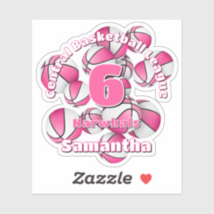 Roze Team Kleuren Basketballen Meisjes Sport Sticker