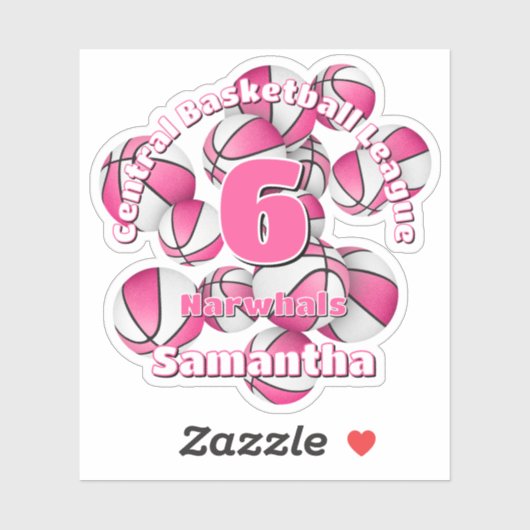 Roze Team Kleuren Basketballen Meisjes Sport Sticker (Vel)