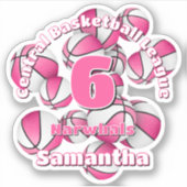 Roze Team Kleuren Basketballen Meisjes Sport Sticker (Voorkant)
