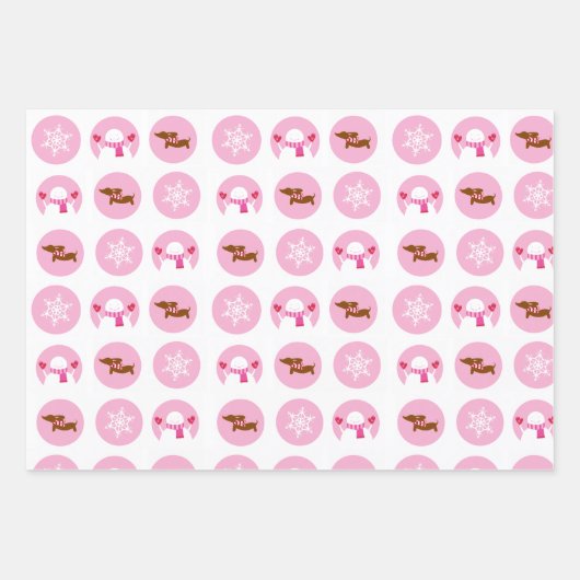 Roze teckel Snowflake Snowman Kerstcadeau Inpakpapier Vel (Voorkant)