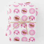 Roze teckel Snowflake Snowman Kerstcadeau Inpakpapier Vel (In situ)