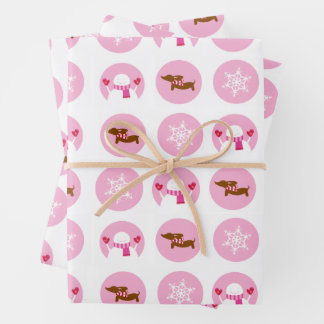 Roze teckel Snowflake Snowman Kerstcadeau Inpakpapier Vel