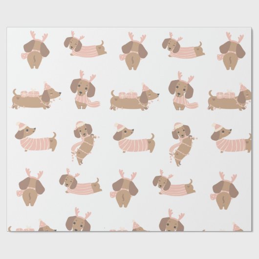 Roze Teckel worst hond Kerstpapier Cadeaupapier (Vlak)