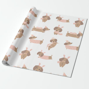 Roze Teckel worst hond Kerstpapier Cadeaupapier