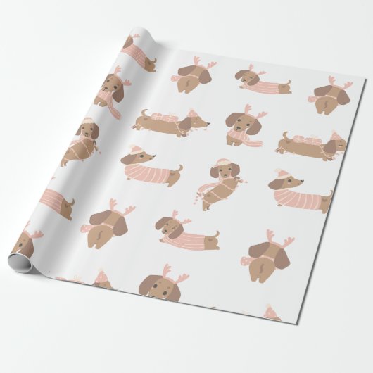 Roze Teckel worst hond Kerstpapier Cadeaupapier (Uitgerold)