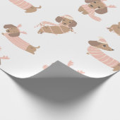 Roze Teckel worst hond Kerstpapier Cadeaupapier (Hoek)