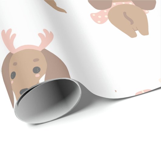 Roze Teckel worst hond Kerstpapier Cadeaupapier (Rol Hoek)