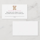 Roze Tedder Beer Baby shower Luier Raffle Informatiekaartje (Voorkant / Achterkant)