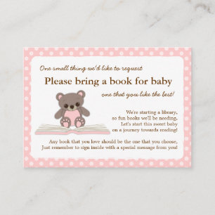Roze Teddy Baby shower Book Insert Card Informatiekaartje