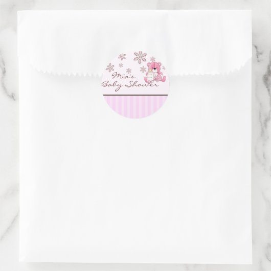 Roze Teddy Baby shower Sticker (Tas)