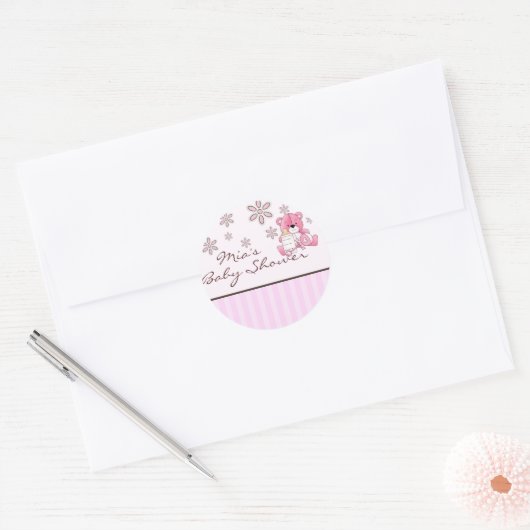 Roze Teddy Baby shower Sticker (Envelop)
