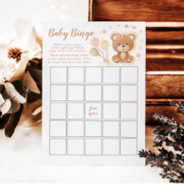 Roze Teddy Bear Baby shower Bingo Game Kaart
