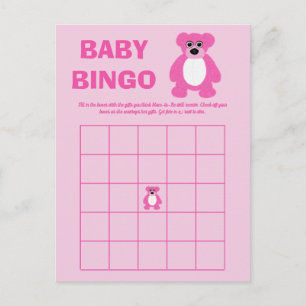 Roze Teddy Bear Baby shower Bingo Spel Kaarten