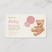 Roze Teddy Bear Baby shower Book Request Informatiekaartje (Voorkant)