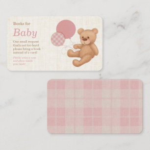 Roze Teddy Bear Baby shower Book Request Informatiekaartje