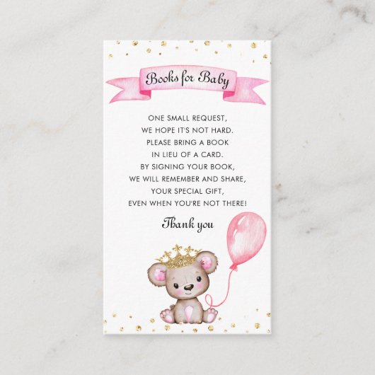 Roze Teddy Bear Baby shower Books for Baby Informatiekaartje (Voorkant)