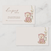 Roze Teddy Bear Baby shower Diaper Raffle Informatiekaartje (Voorkant / Achterkant)