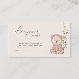 Roze Teddy Bear Baby shower Diaper Raffle Informatiekaartje