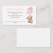 Roze Teddy Bear Baby shower Diaper Raffle Informatiekaartje (Voorkant / Achterkant)