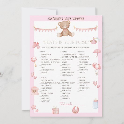 Roze Teddy Bear Baby shower - Editable Name, 5x7 Kaart (Voorkant)