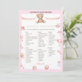 Roze Teddy Bear Baby shower - Editable Name, 5x7 Kaart (Staand voorkant)