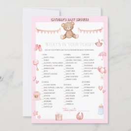 Roze Teddy Bear Baby shower - Editable Name, 5x7 Kaart