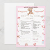 Roze Teddy Bear Baby shower - Editable Name, 5x7 Kaart (Voorkant / Achterkant)