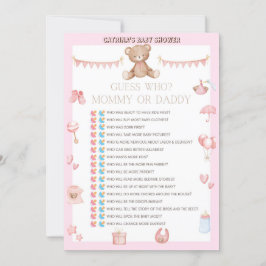 Roze Teddy Bear Baby shower - Editable Name, 5x7 Kaart