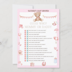 Roze Teddy Bear Baby shower - Editable Name, 5x7 Kaart
