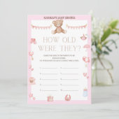 Roze Teddy Bear Baby shower - Editable Name, 5x7 Kaart (Staand voorkant)