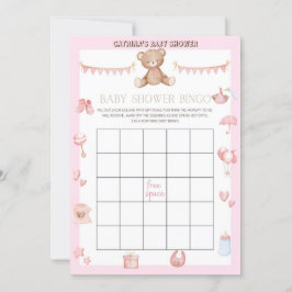 Roze Teddy Bear Baby shower - Editable Name, 5x7 Kaart