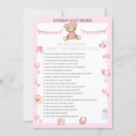 Roze Teddy Bear Baby shower - Editable Name, 5x7 Kaart