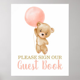 Roze Teddy Bear Baby shower Girl Sign Poster
