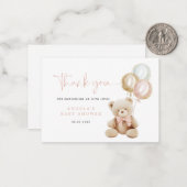 Roze Teddy Bear Baby shower Hartelijk dank Notitiekaartje (Voorkant / Achterkant in situ)