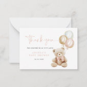 Roze Teddy Bear Baby shower Hartelijk dank Notitiekaartje (Voorkant)