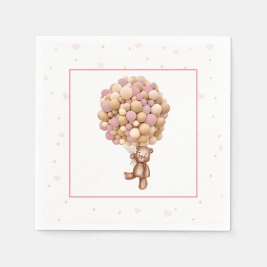 Roze Teddy Bear Baby shower - Hot Air Ballon - Servet (Voorkant)